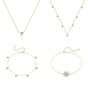 Detail view of S925 sterling silver opal jewelry set with blue turquoise and white zircon