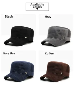 Men's winter flat top caps in four colors featuring ear protection and warm fleece lining