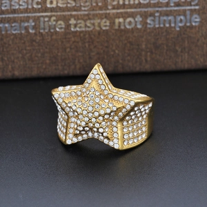 Luxurious hip hop star ring with gold plating and paved zircon stones for men
