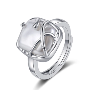 Anello Di Rame Alla Moda Con Imitazione Di Perla Artificial Barocca Quadrata Design A Ramo Cavo Gioiello Aperto Regolabile Per Donna