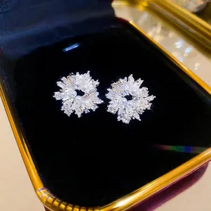 Flower Snowflake Stud Earrings With Zircon And Artificial Pearl And 925 Sterling Silver Earring Post Elegant Accessory For Women