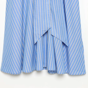 Blue and white striped shirt dress with a layered asymmetrical hem and cotton blend fabric