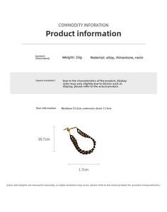 Detailed sizing chart and specifications for the rhinestone beaded wide choker necklace