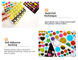 Detail of bronzing decorative heart and star stickers with easy-to-peel adhesive backing