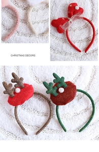 Detailed views of festive Christmas headbands featuring reindeer antlers and sequin bows