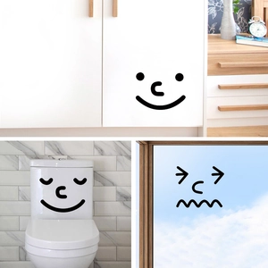 Cute cartoon smiley face stickers made of black self-adhesive PVC for toilet decoration