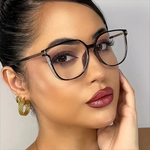 Reading Glasses Anti Blue Light Fashion Large Square PC Frame Metal Temples Elegant Eyewear For Women
