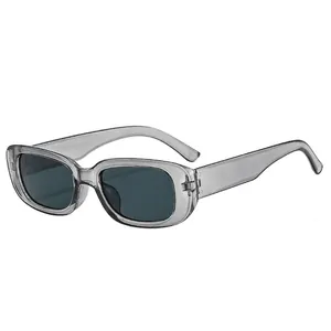 Retro rectangle narrow frame sunglasses in translucent grey with dark lenses