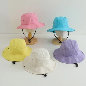 Kids Bucket Hat Quick Dry Sun Protection Wide Brim Adjustable Windproof Strap Outdoor Summer Beach Toddler Boys Girls