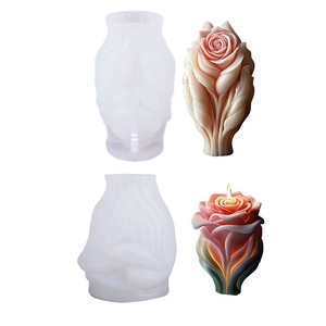 3D rose flower silicone candle molds with finished pink floral wax craft creations