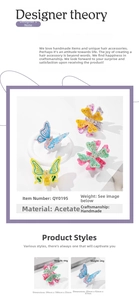 Detailed size specifications and weight for acetate butterfly hair claw clips
