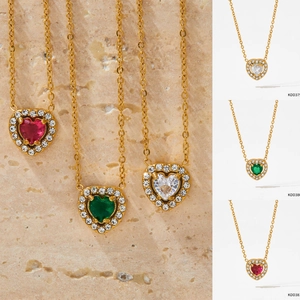 Collana Con Pendente A Cuore Acciaio Inossidabile Zirconia Intarsiata Pietra Colorata Catena Da Clavicola Gioielli Romantici Regalo Donna