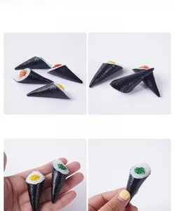 Detailed views of miniature Japanese temaki sushi models showing realistic textures