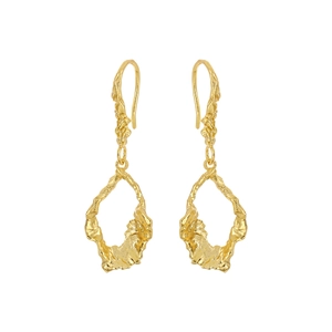 Irregular golden teardrop earrings with textured hollow surface in minimalist style