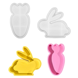 Juego de moldes de silicona de conejo y zanahoria de Pascua para resina y DIY