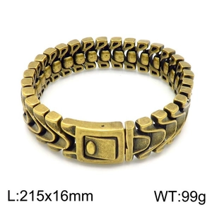 Detail shot of vintage dragon bone chain bracelet with antique gold finish and dimensions