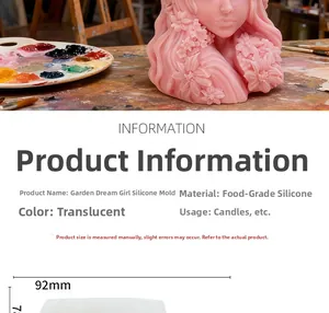 Macro view of 92mm Garden Dream Girl silicone candle mold showing detailed dimensions