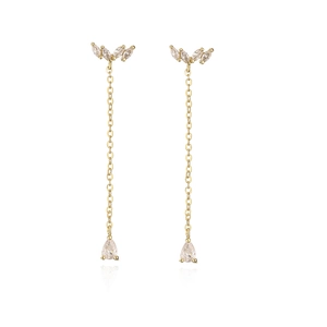 18K gold plated copper tassel earrings with marquise and teardrop cubic zirconia stones