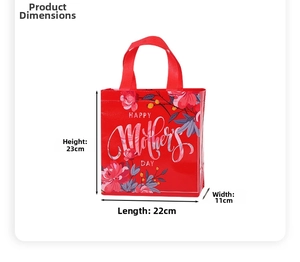 Detailed size chart of red Happy Mother's Day gift bag with floral heart design