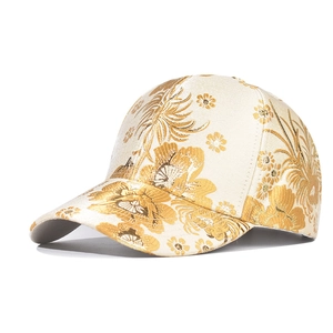 Baseball Cap Chinese Style Jacquard Floral Embroidery Curved Brim Adjustable Satin Texture Elegant Sun Hat Women Men