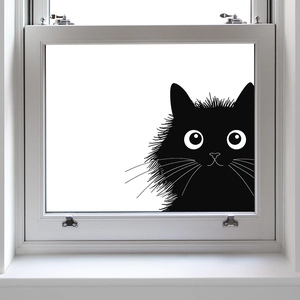 Peeking black cat silhouette window static sticker for minimalist home glass decoration
