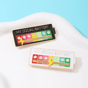 Creative social battery enamel pin with sliding pointer in black and white styles