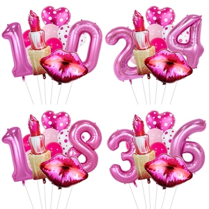 Rouge À Lèvres Lèvres Forme De Coeur Ballon De Fête Papier Aluminium Latex Rose Chiffres Numériques Décoration De Saint Valentin