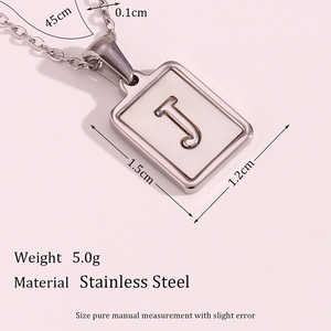 Titanium steel necklace with rectangle J letter pendant and white shell inlay