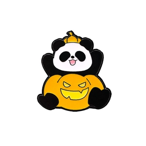 Cute Halloween panda in pumpkin lantern enamel pin badge for festive holiday decoration