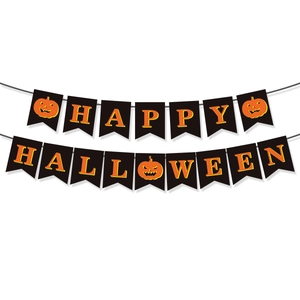 Detail of Happy Halloween banner with orange pumpkin patterns on black cardstock