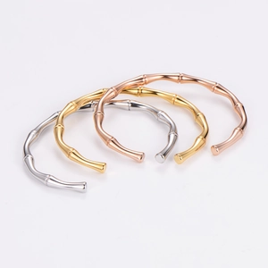 Bamboo-style minimalist stainless steel open bangle in silver gold and rose gold