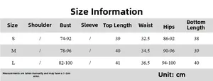 Detailed size guide table for women summer knot vest and slim fit skirt set