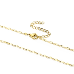 Flat twisted lip chain necklace in gold stainless steel with lobster clasp and extender