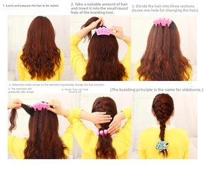 Six-step tutorial for using pink crown hair styling tool for elegant bun hairstyles