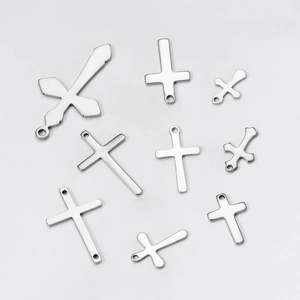 Multiple silver stainless steel cross pendants in various minimalist DIY styles for jewelry