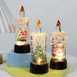 Three-piece Christmas LED crystal ball candle lights with Santa and snowman scenes