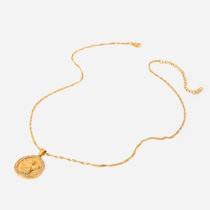 French vintage 18k gold plated stainless steel necklace with angel pavé pendant