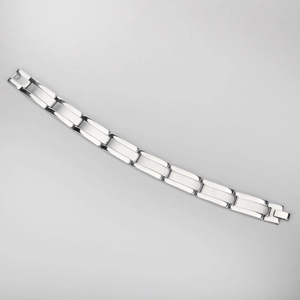 Bracciale a catena minimalista in acciaio inox argento con maglie rettangolari lucide e spazzolate
