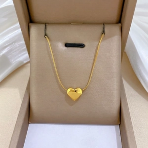 Stainless Steel Heart Pendant Necklace Gold Plated Chic Snake Chain Minimalist Elegant Jewelry For Women