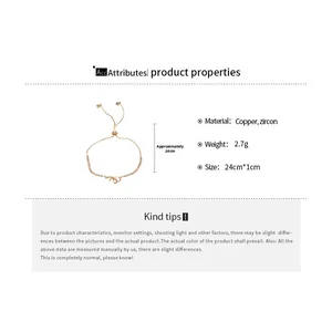 Detail view of gold zircon bracelet showing dimensions 24cm by 1cm and copper material