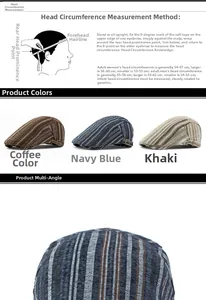 Guide des tailles pour béret rayé vintage avec mesures de tête et options de couleur