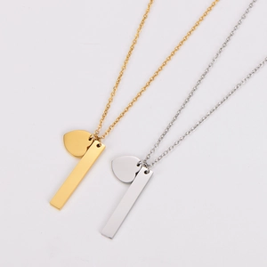 Minimalist stainless steel heart and bar pendant necklace in gold and silver finishes