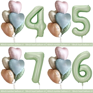 40 inch olive green number and 18 inch heart foil balloons set for birthday party