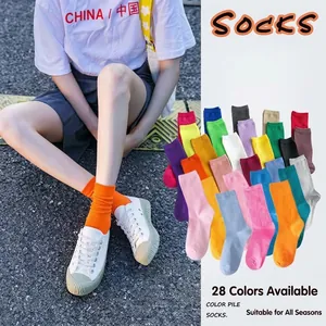 Women's Cotton Blend Slouch Socks Solid Candy Colors Ribbed Mid-Calf Casual Breathable Retro Fashion Soft
