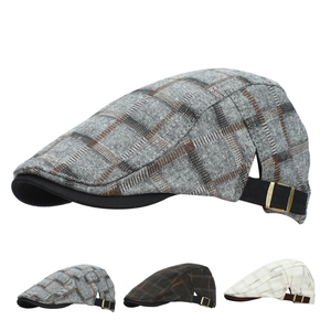 Men Vintage Plaid Flat Cap Cotton Polyester Blend Newsboy Hat With Adjustable Metal Buckle Casual Sunshade Outdoor