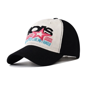 Embroidered Cotton Baseball Cap Color Block Star Letter Print Adjustable Curved Brim Outdoor Sun Hat