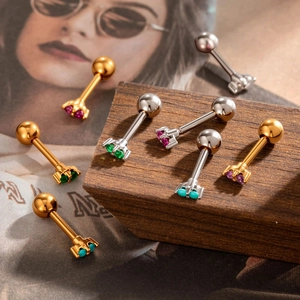 Colorful marquise-shaped stainless steel cartilage earrings in gold and silver plating