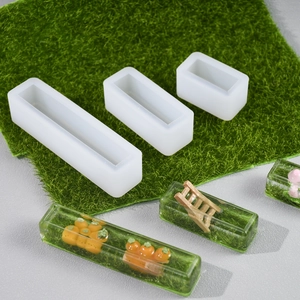 DIY rectangular silicone mold set for resin art with miniature landscape samples