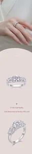 Detailed macro view of D color 3EX cut moissanite five-stone silver engagement ring