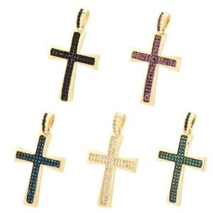 Pendenti a croce hip hop placcati oro 18 carati con cristalli in cinque colori vivaci